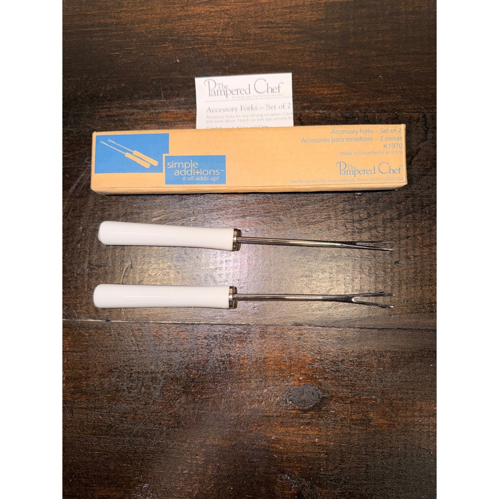 Pampered Chef Accessory Forks Set of 2‎ #1970 White Ceramic Handles